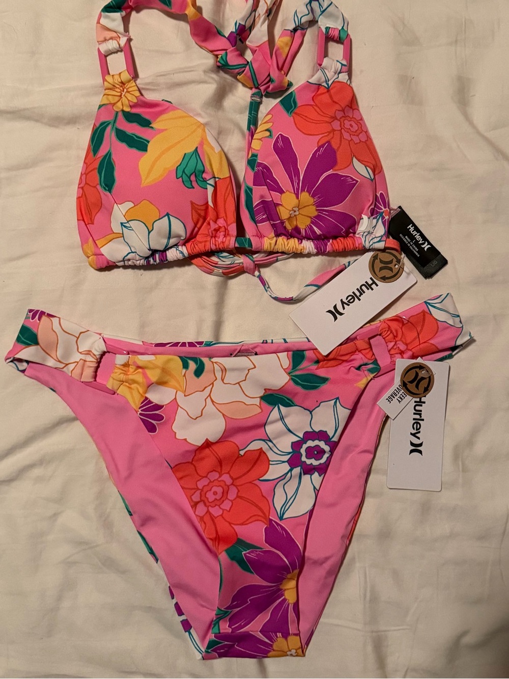 Hurley Vibrant Pink Floral Two-Piece Bikini